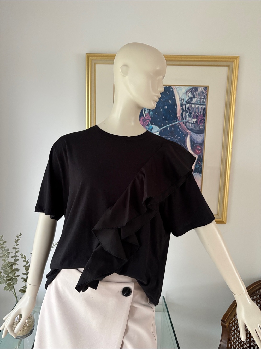Black Short Sleeve Ruffle Tee - Women's Casual Top